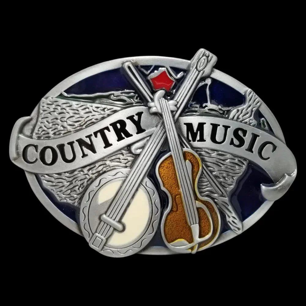 Large Belt Buckle Country‎ Music Western Banjo Fiddle Violin USA